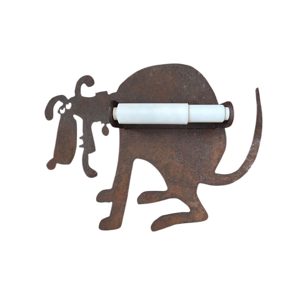 Vintage Dog Metal Cut Out Rustic Toilet Paper Holder Handmade Farmhouse Funny